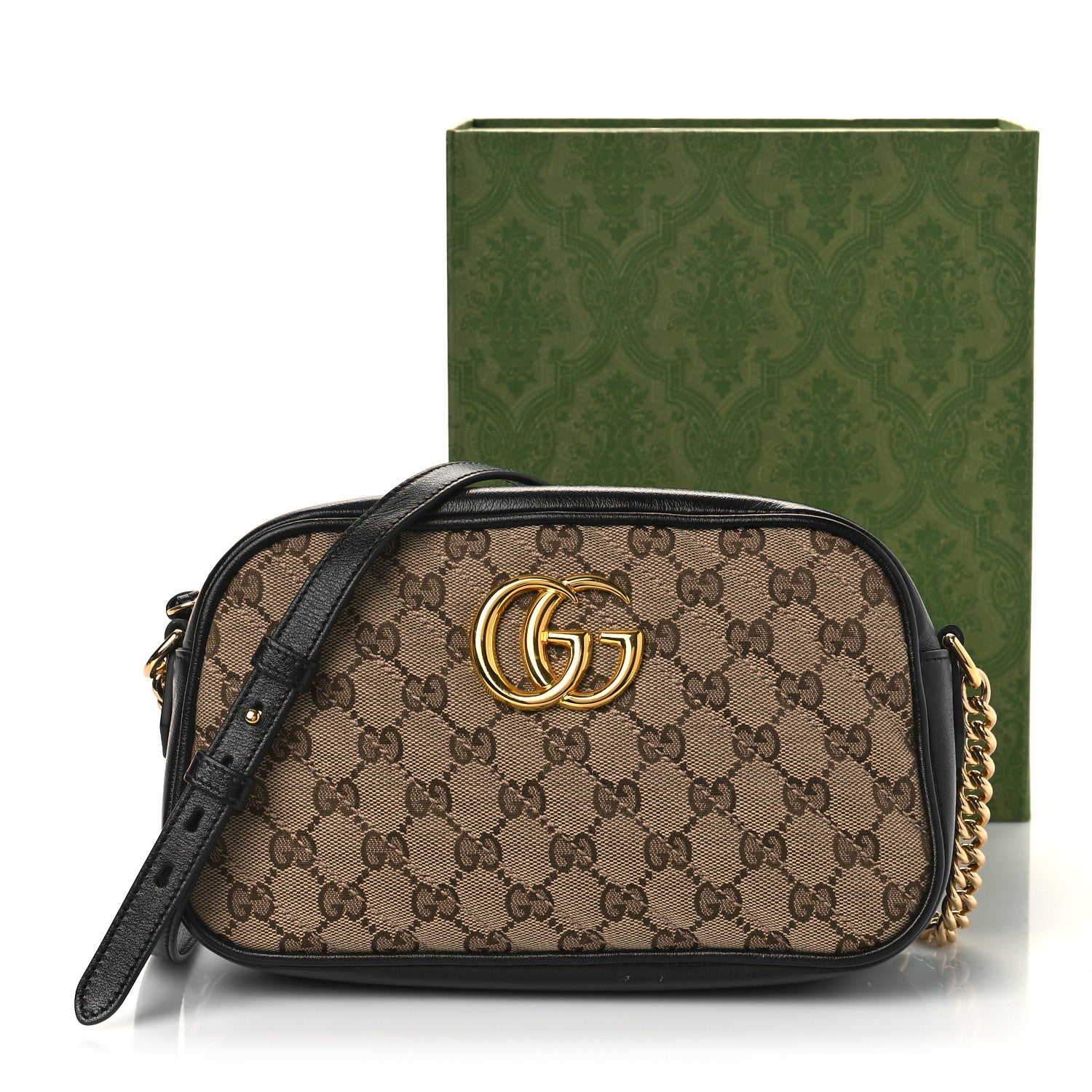 Gucci Monogram Matelasse Diagonal Small GG Marmont Chain Shoulder Bag Beige Black 10 of 10