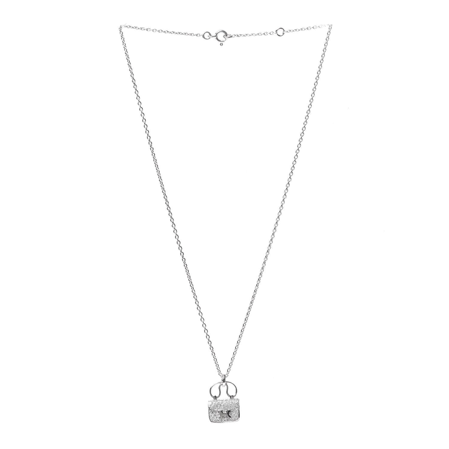 Hermes 18K White Gold Diamond Constance Amulette Pendant Necklace 3 of 6