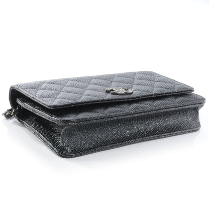 Chanel Glitter Calfskin Quilted Wallet on Chain WOC Black Silver 4 of 8