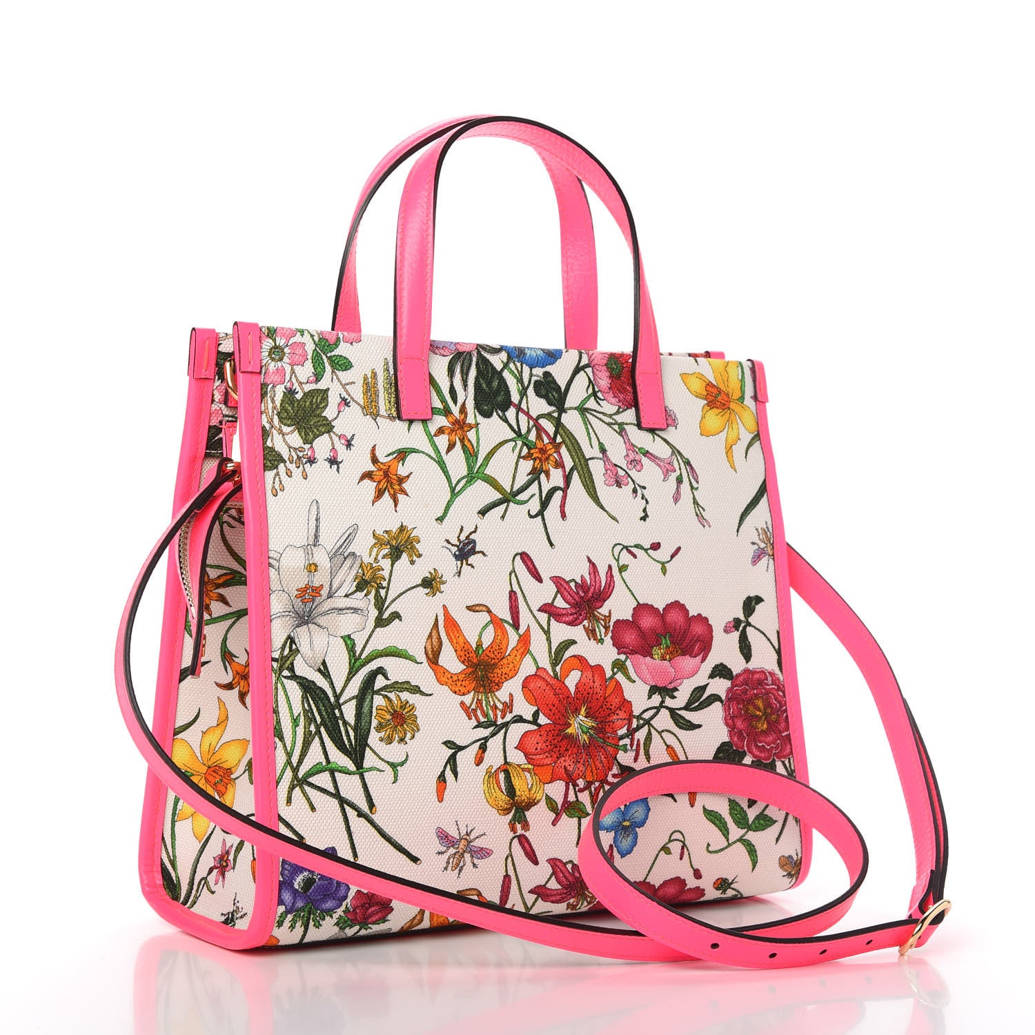 Gucci Canvas Medium Flora Tote Fuchsia 3 of 10