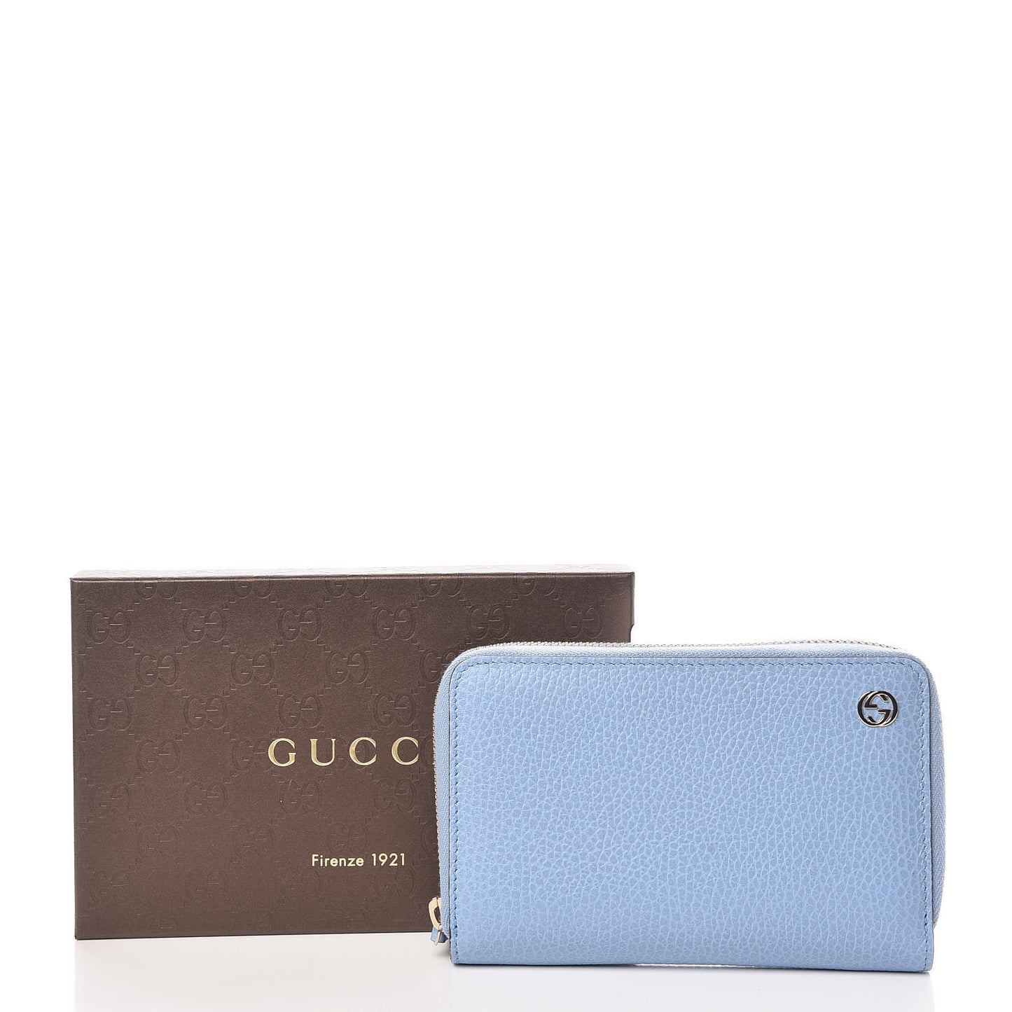 Dollar Calfskin Medium GG Zip Around Wallet Mineral Blue