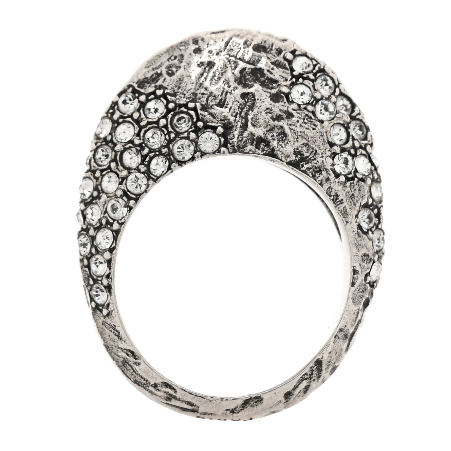 Saint Laurent Crystal Bague Oeuf Arty Band Ring 53 6.5 Silver 3 of 5