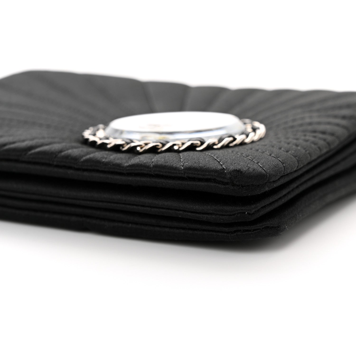 Chanel Satin Pleated Chain Embellished Mirror Flap Black 10 of 13