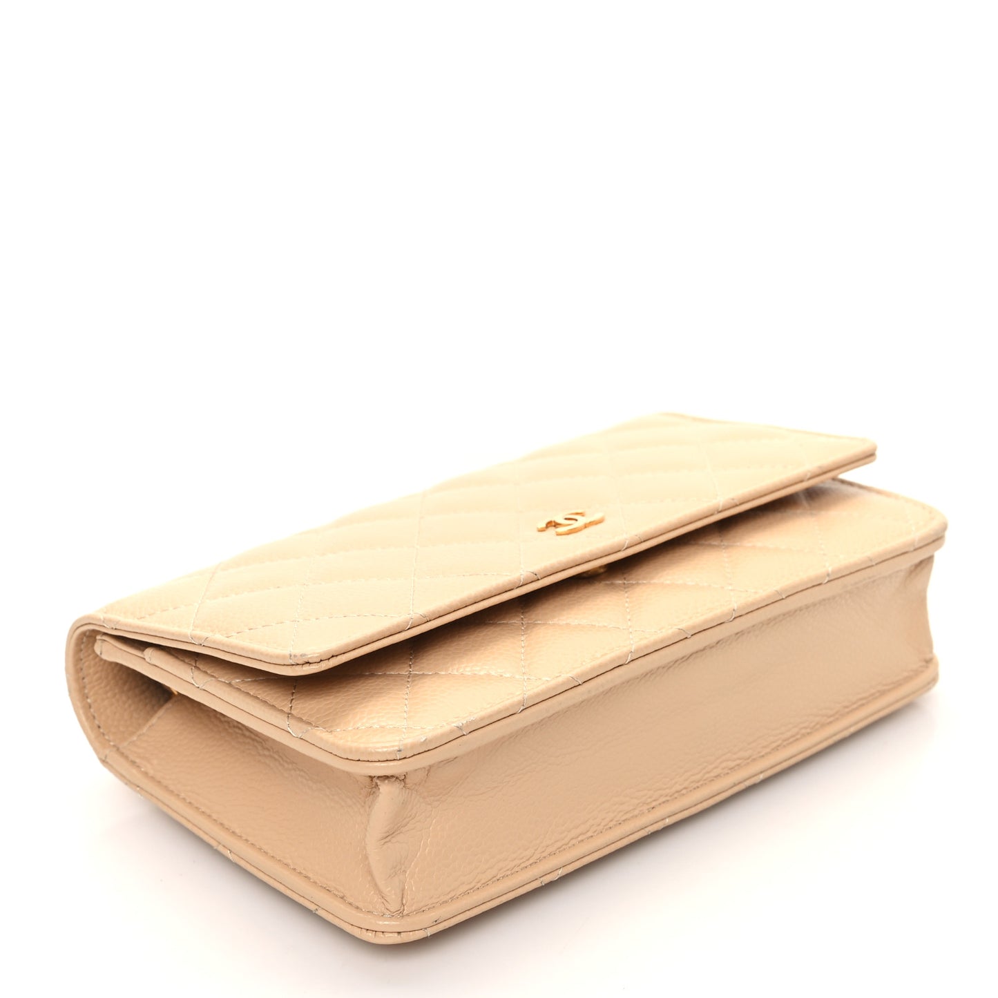 Caviar Quilted Wallet on Chain WOC Beige