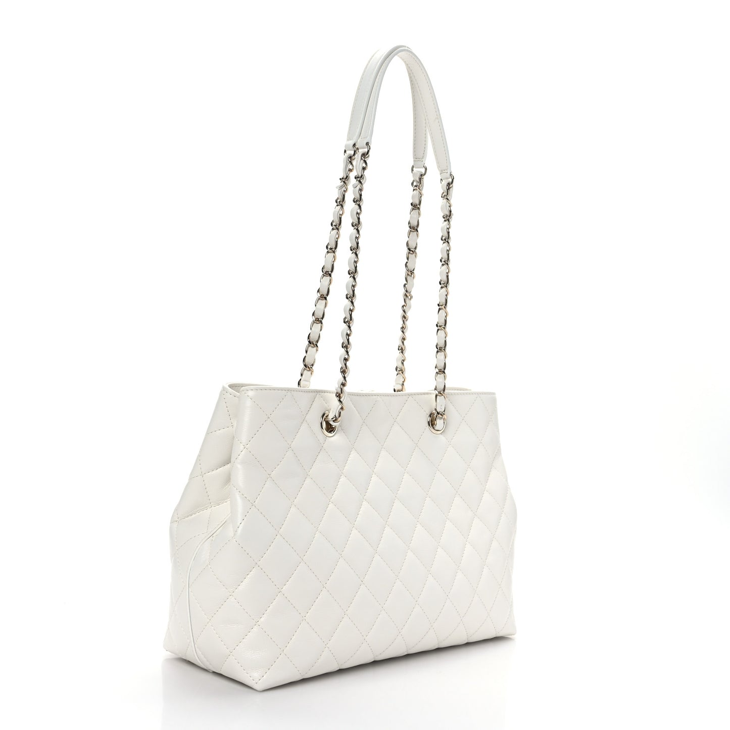 Caviar Quilted Small Shopping Tote White