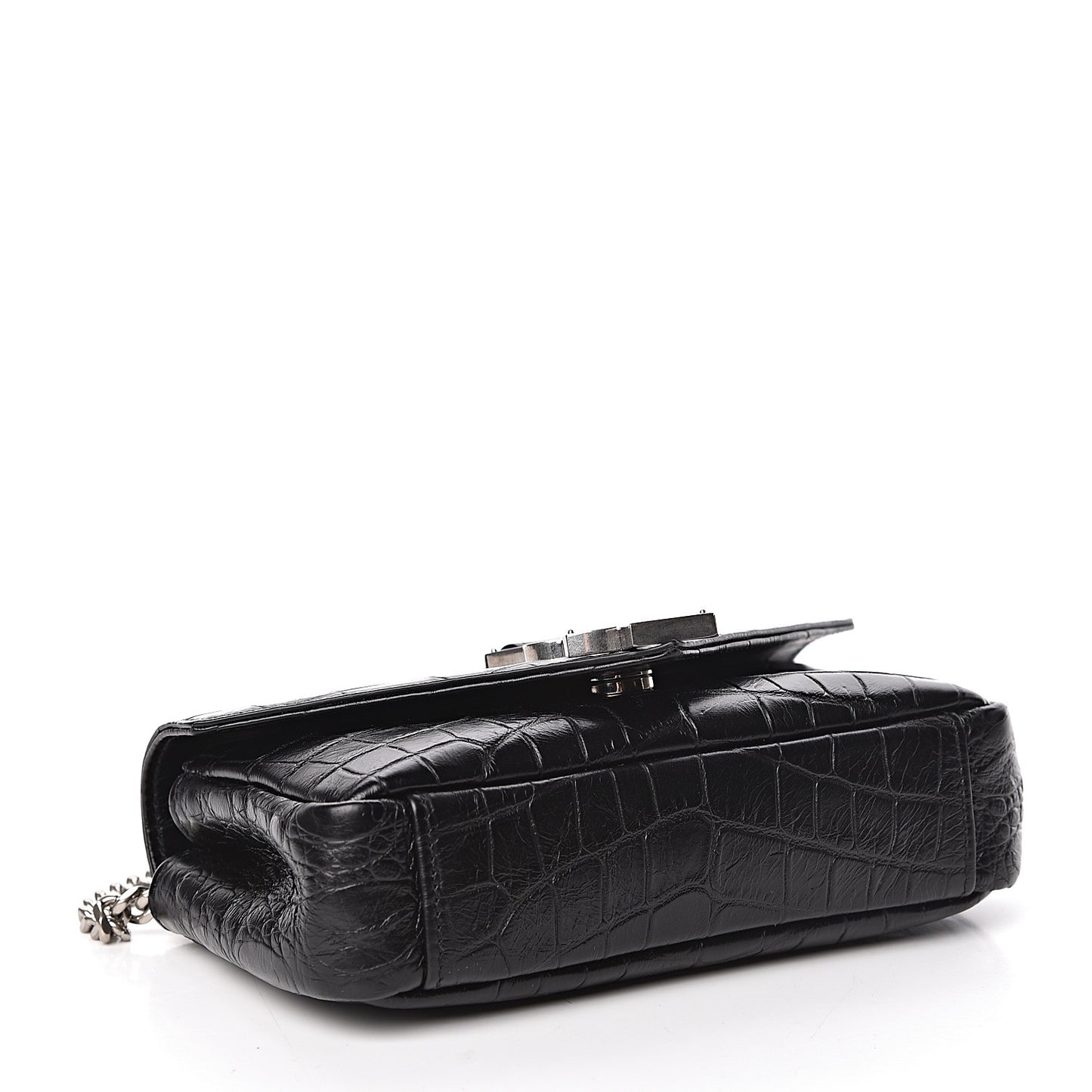 Calfskin Crocodile Embossed Baby Monogram Classic Chain Bag Black