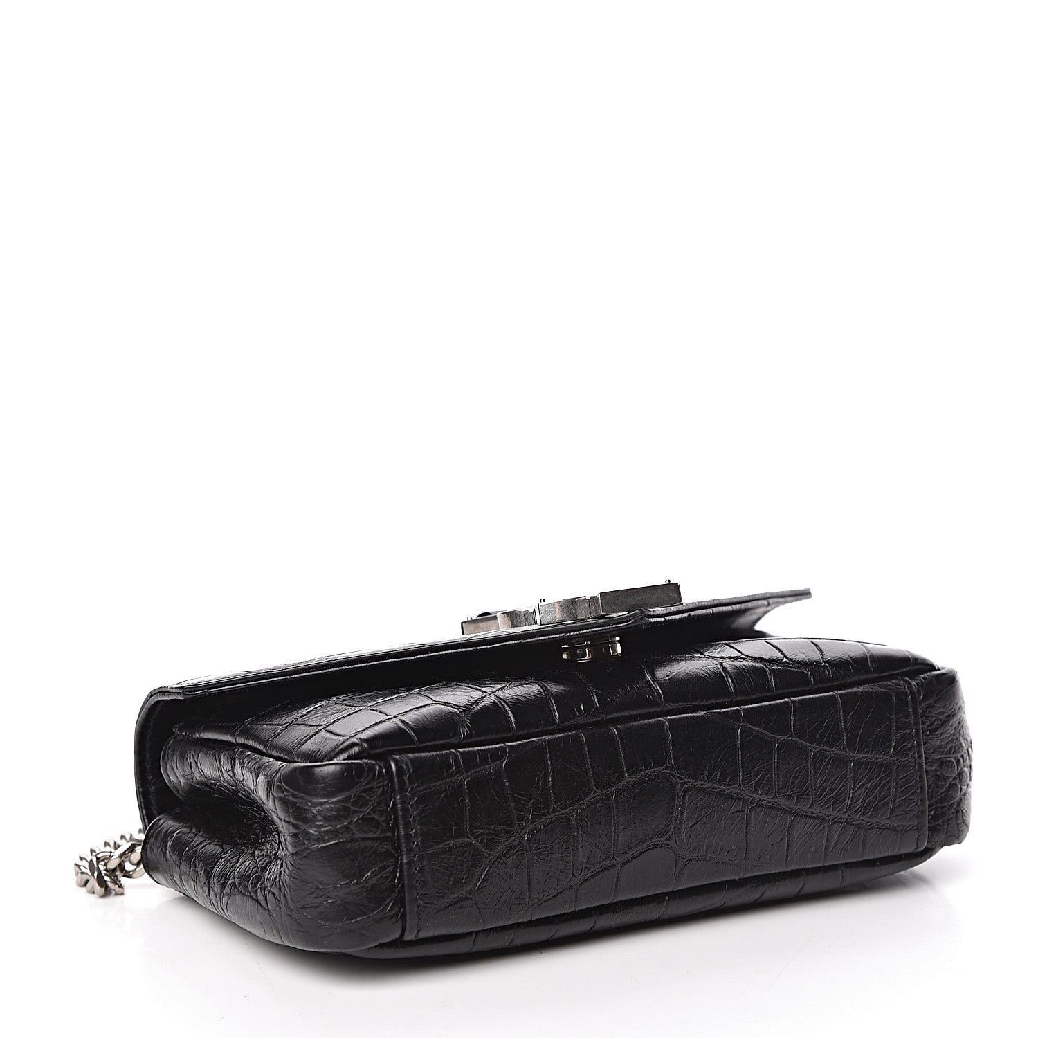 Saint Laurent Calfskin Crocodile Embossed Baby Monogram Classic Chain Bag Black 4 of 10