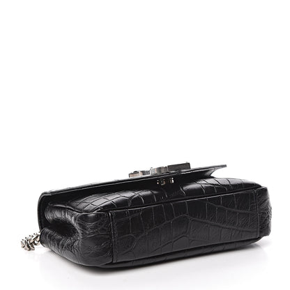 Saint Laurent Calfskin Crocodile Embossed Baby Monogram Classic Chain Bag Black 4 of 10