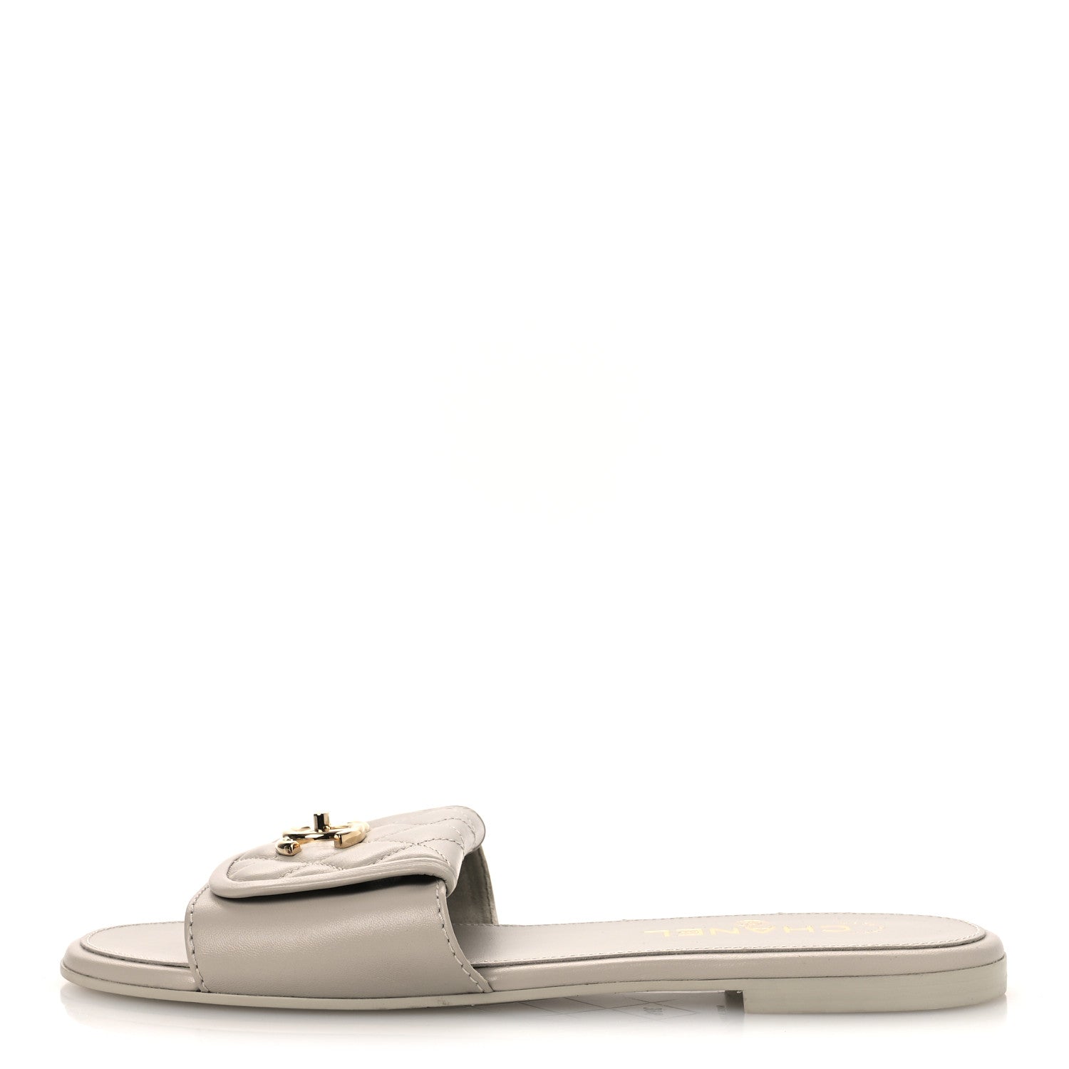 Chanel Lambskin Quilted Turnlock Flat Mules 39.5 Light Gray 1 of 14