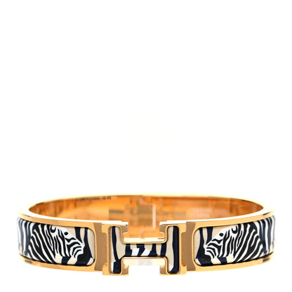 Hermes Enamel Narrow Print Zebres De Tanzania Clic Clac H Bracelet Beige Blue 1 of 4