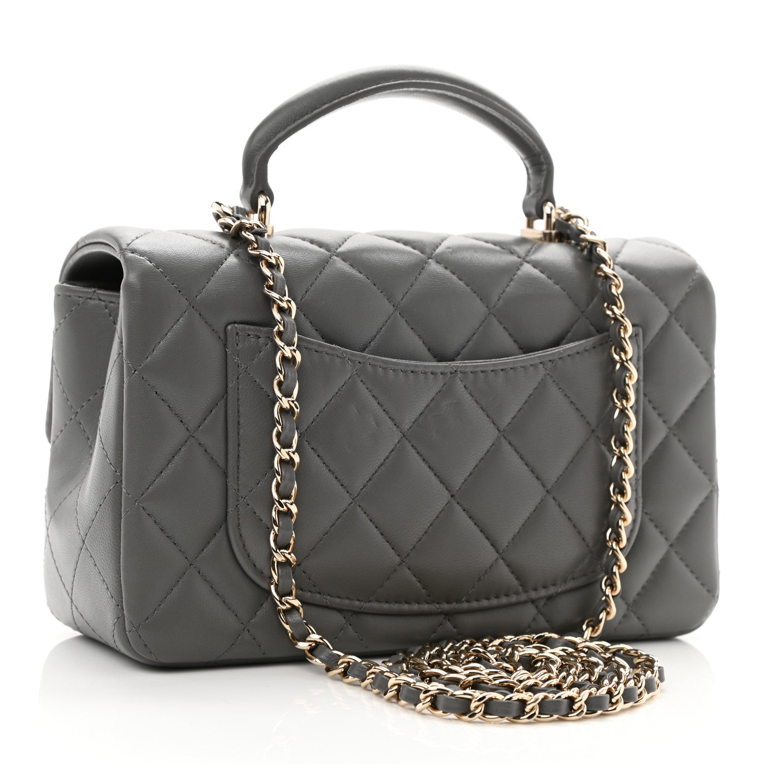 Chanel Lambskin Quilted Mini Top Handle Rectangular Flap Dark Grey 3 of 11