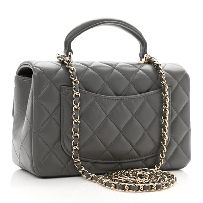 Chanel Lambskin Quilted Mini Top Handle Rectangular Flap Dark Grey 3 of 11