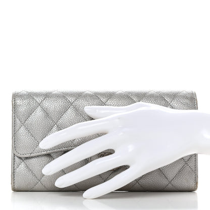 Chanel Glittered Metallic Caviar Quilted Large Flap Wallet Silver 2 of 16