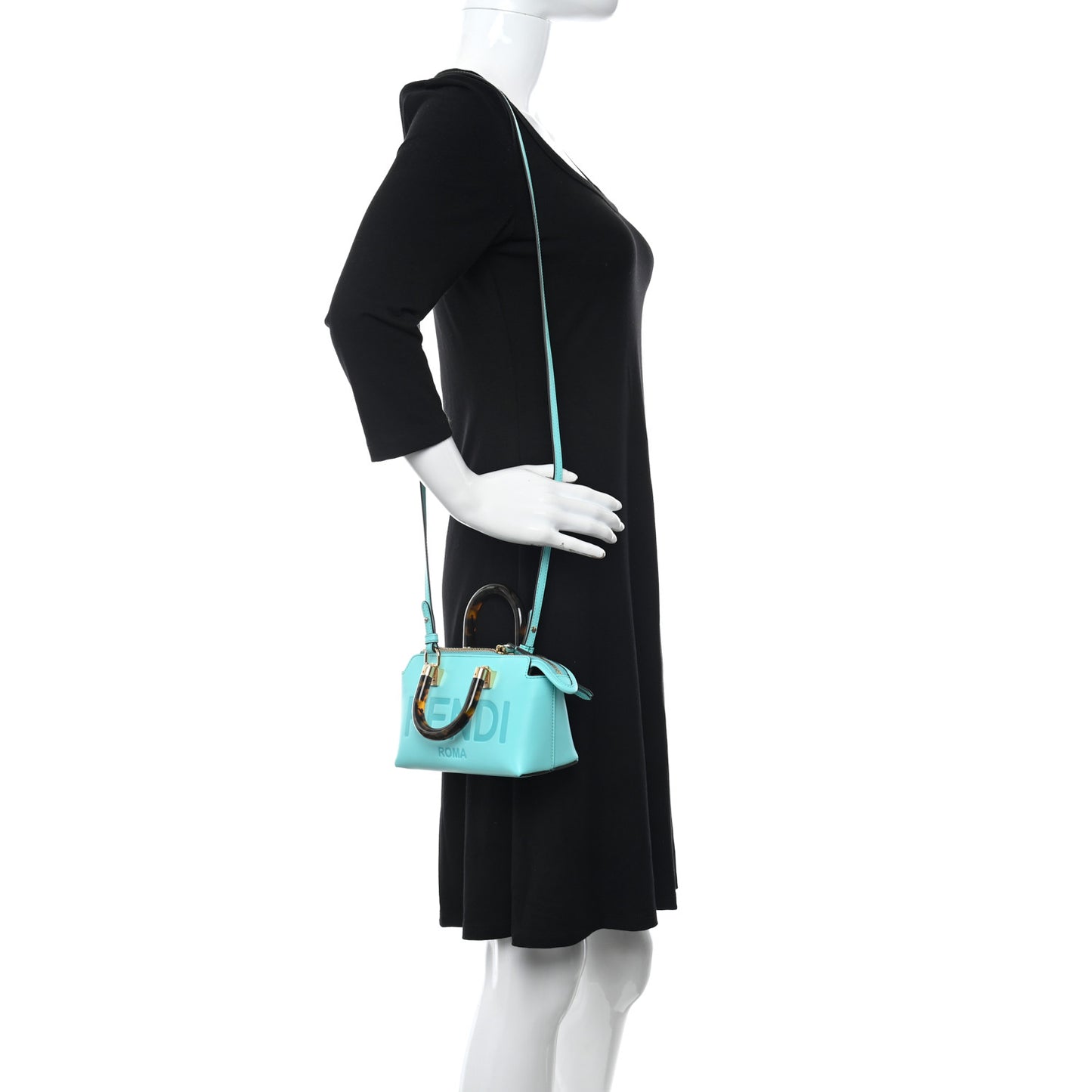 Vitello King Plexiglass Logo Embossed Mini By The Way Top Handle Boston Bag Spring Turquoise