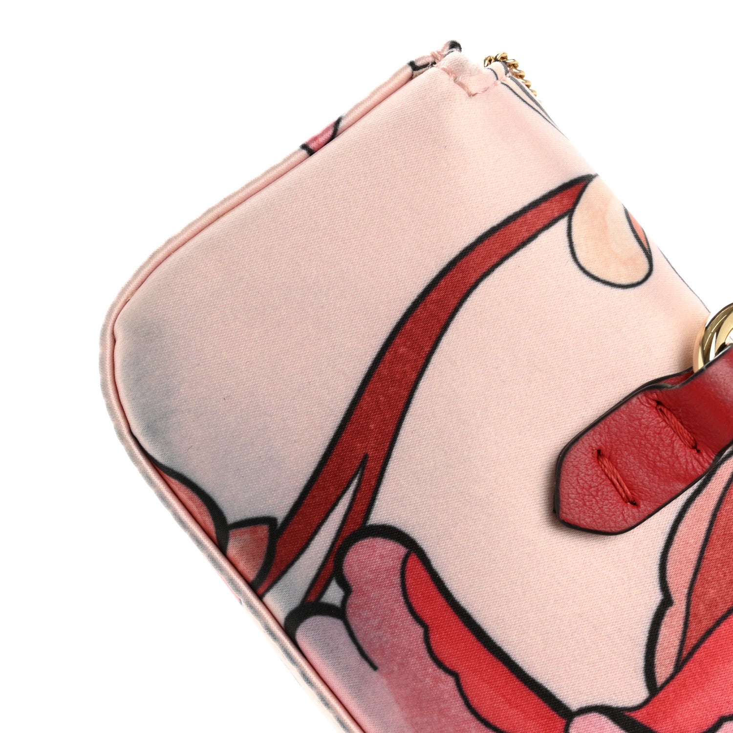 Fendi Stretch Satin Vitello Grace Floral Print Nano Baguette Charm Rose Multicolor Rosso Cardinale 12 of 14