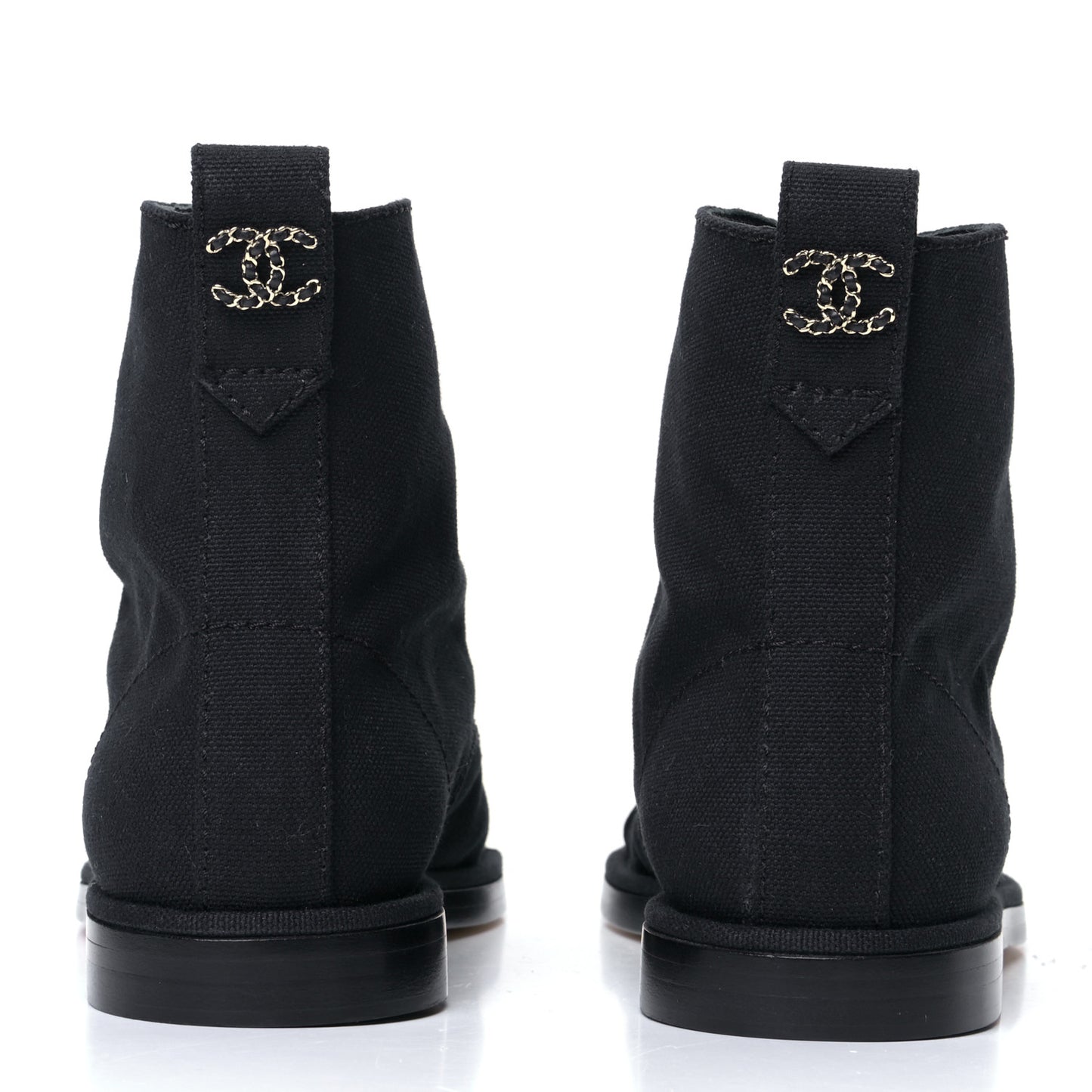 Cotton Grosgrain Cap Toe CC Lace Up Boots 37 Black