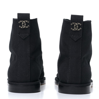 Chanel Cotton Grosgrain Cap Toe CC Lace Up Boots 37 Black 11 of 15