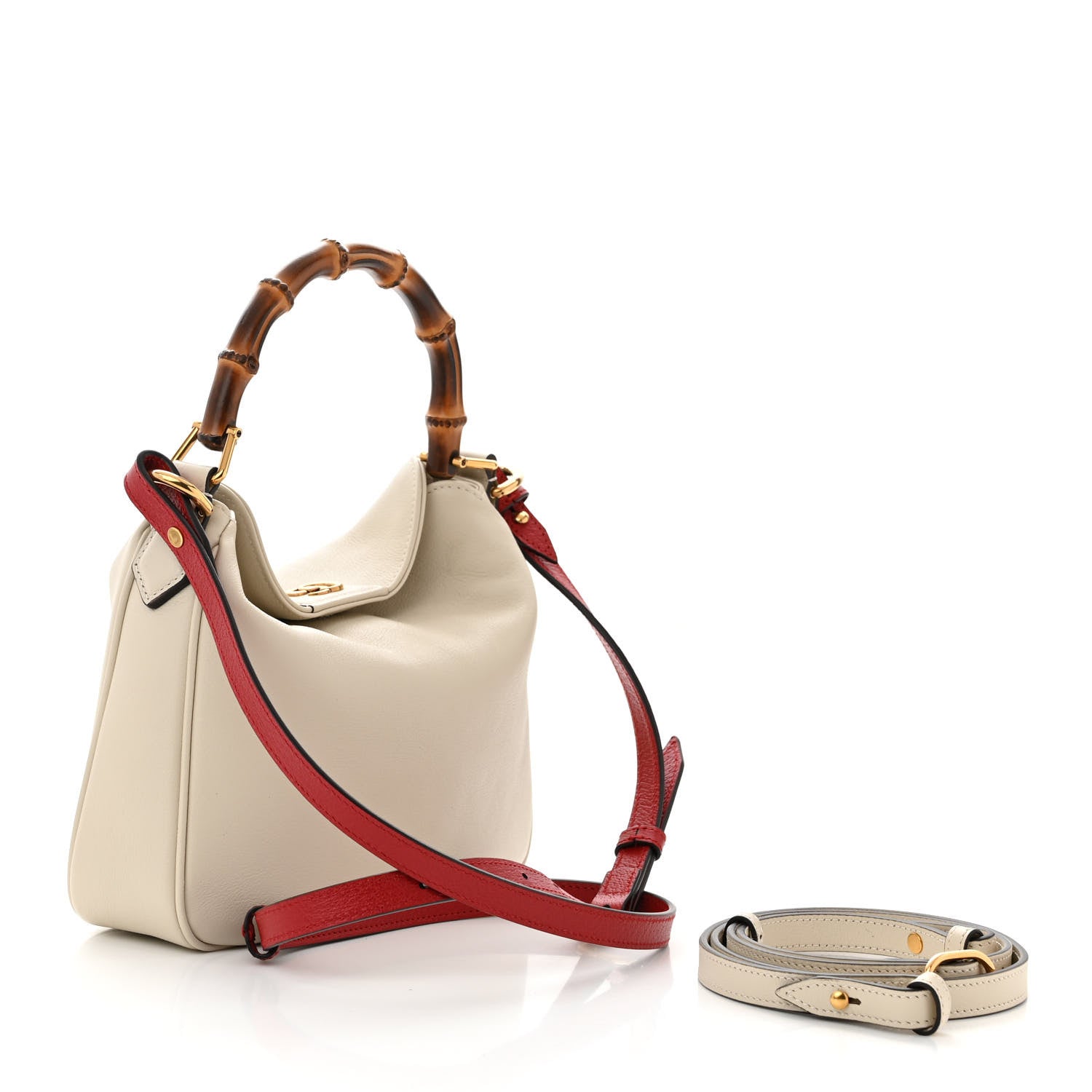 Gucci Softy Wonka Textured Dollar Calfskin Small Diana Shoulder Bag Mystic White Hibiscus Red 3 of 10