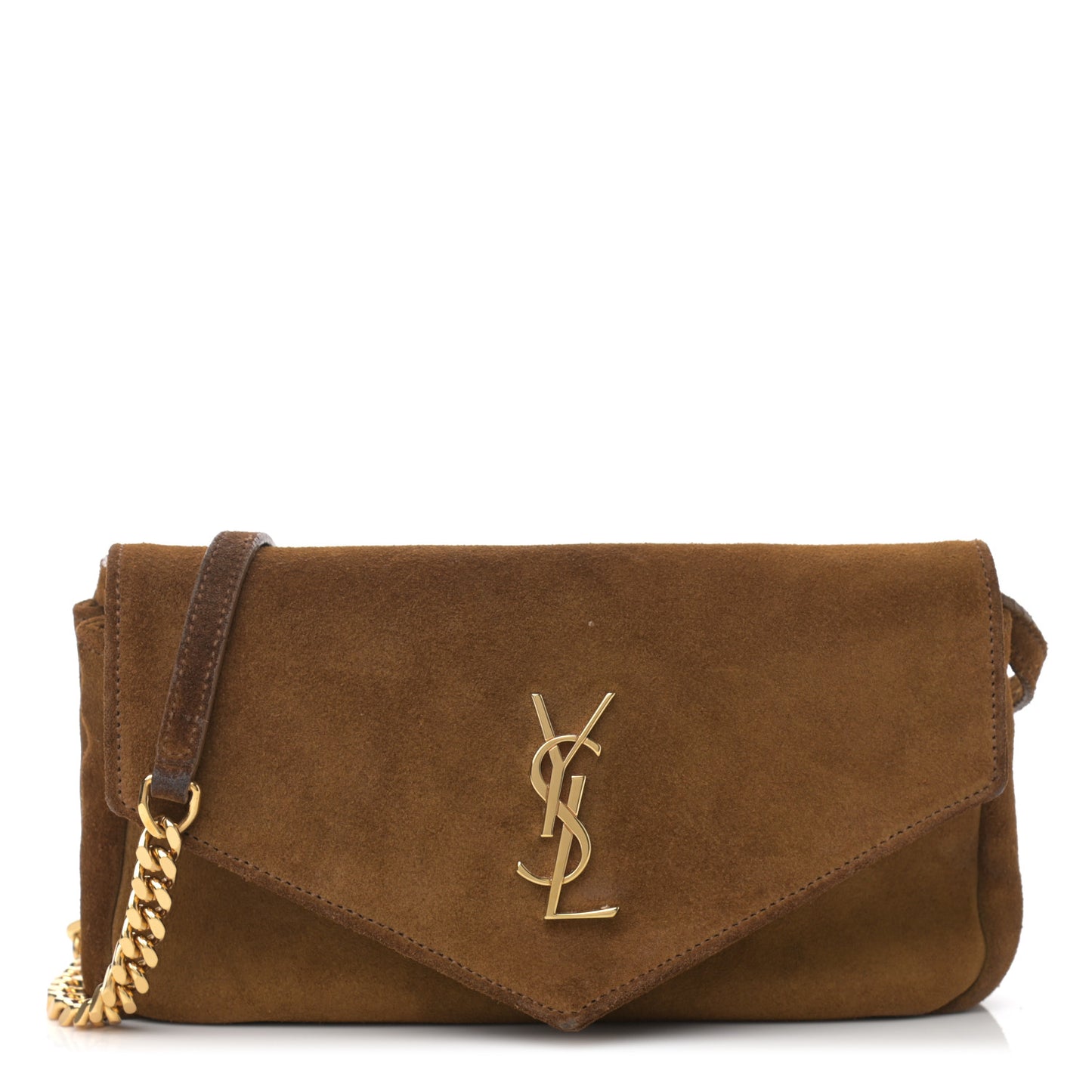 Suede Monogram Chain Wallet Brown
