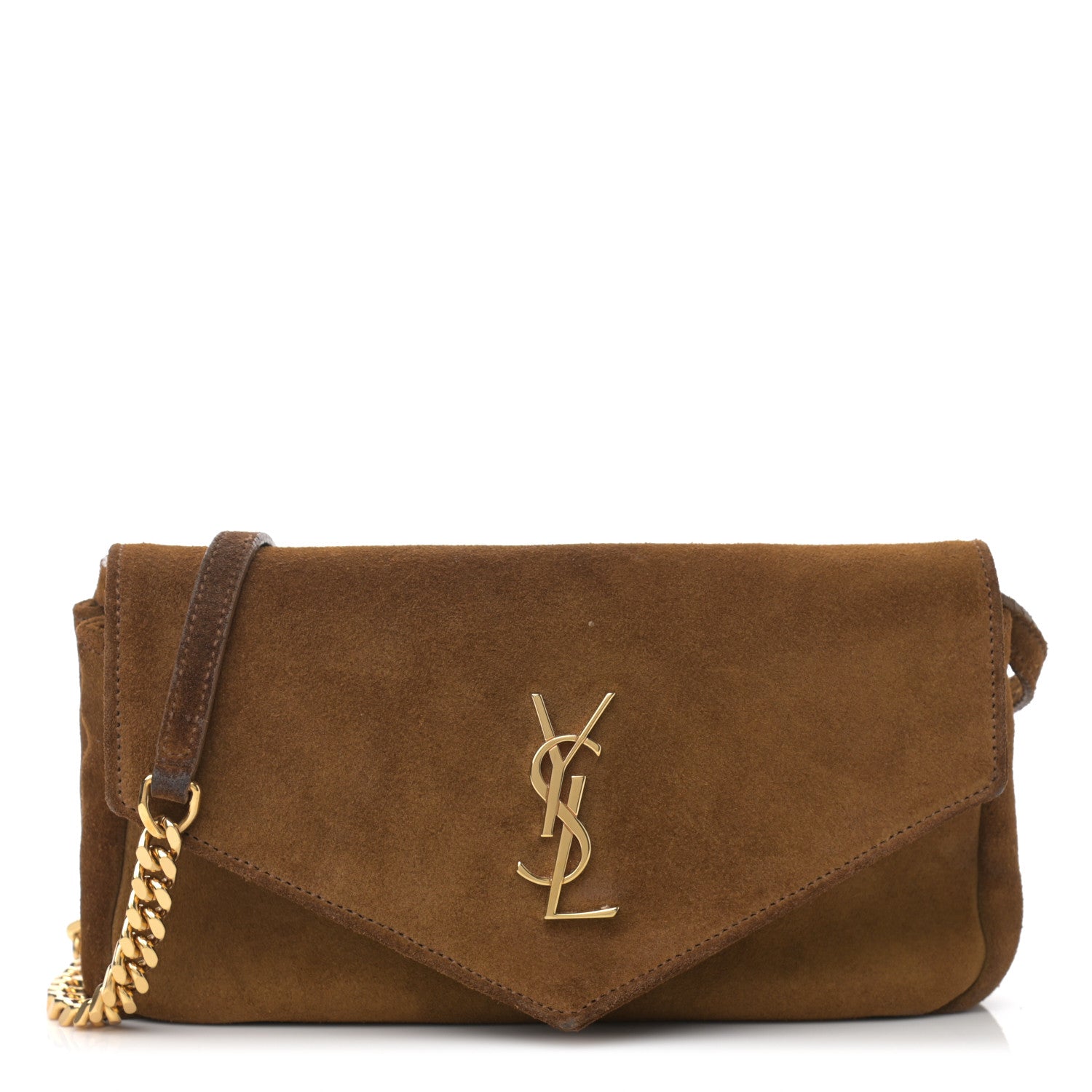 Saint Laurent Suede Monogram Chain Wallet Brown 1 of 13