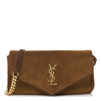 Saint Laurent Suede Monogram Chain Wallet Brown 1 of 13