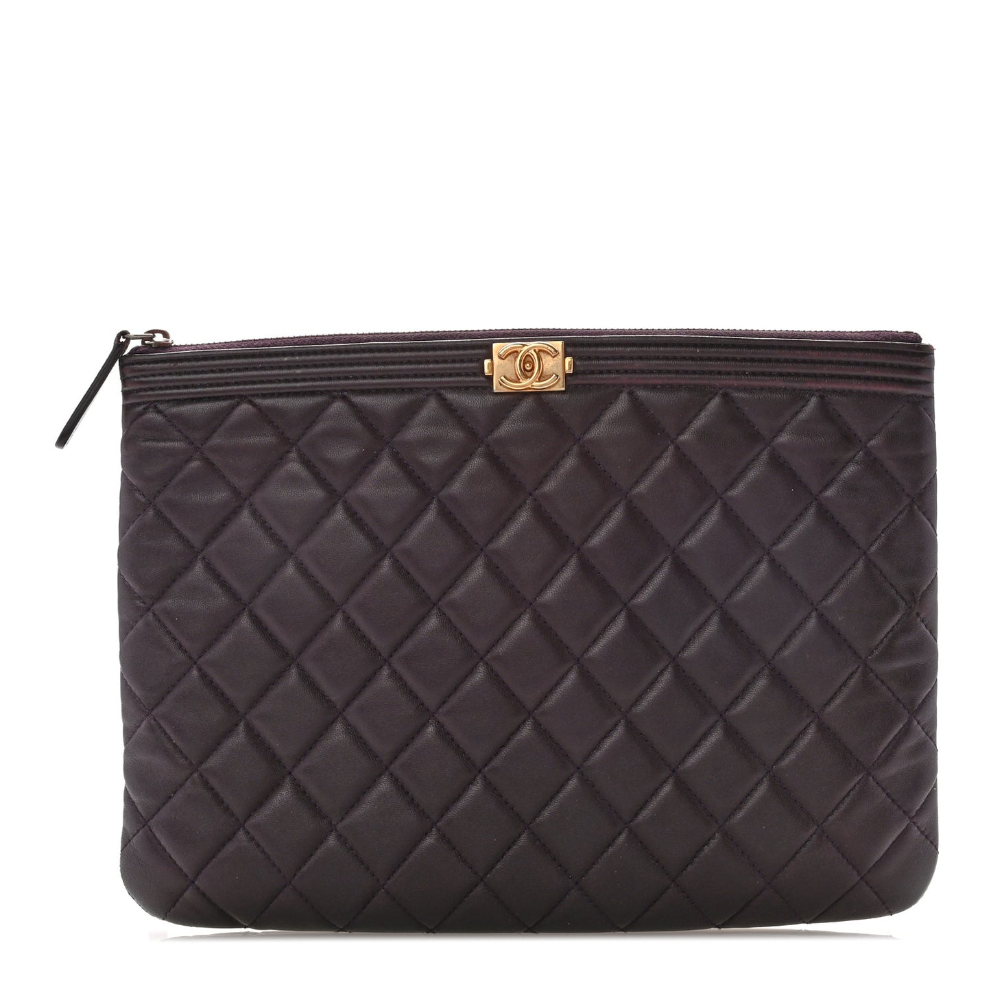 Lambskin Quilted Medium Boy Cosmetic Case Purple
