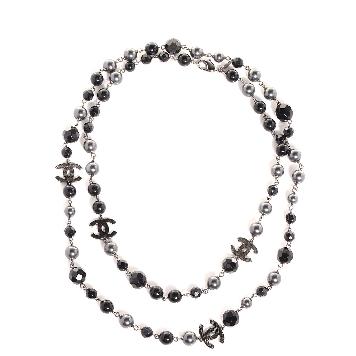 Ruthenium Pearl Beaded CC Long Necklace Black