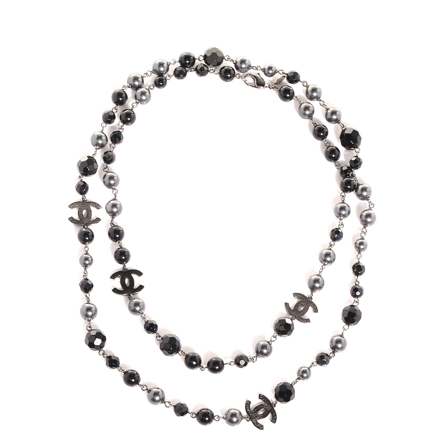 Chanel Ruthenium Pearl Beaded CC Long Necklace Black 1 of 6
