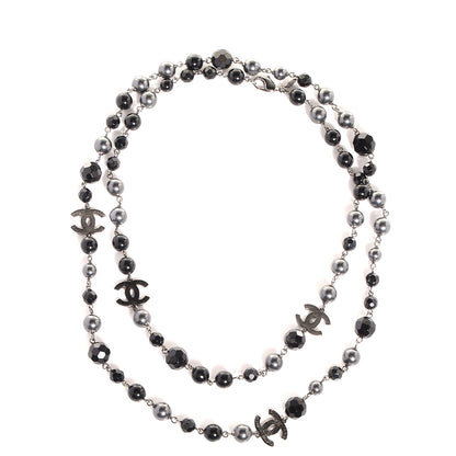 Chanel Ruthenium Pearl Beaded CC Long Necklace Black 1 of 6
