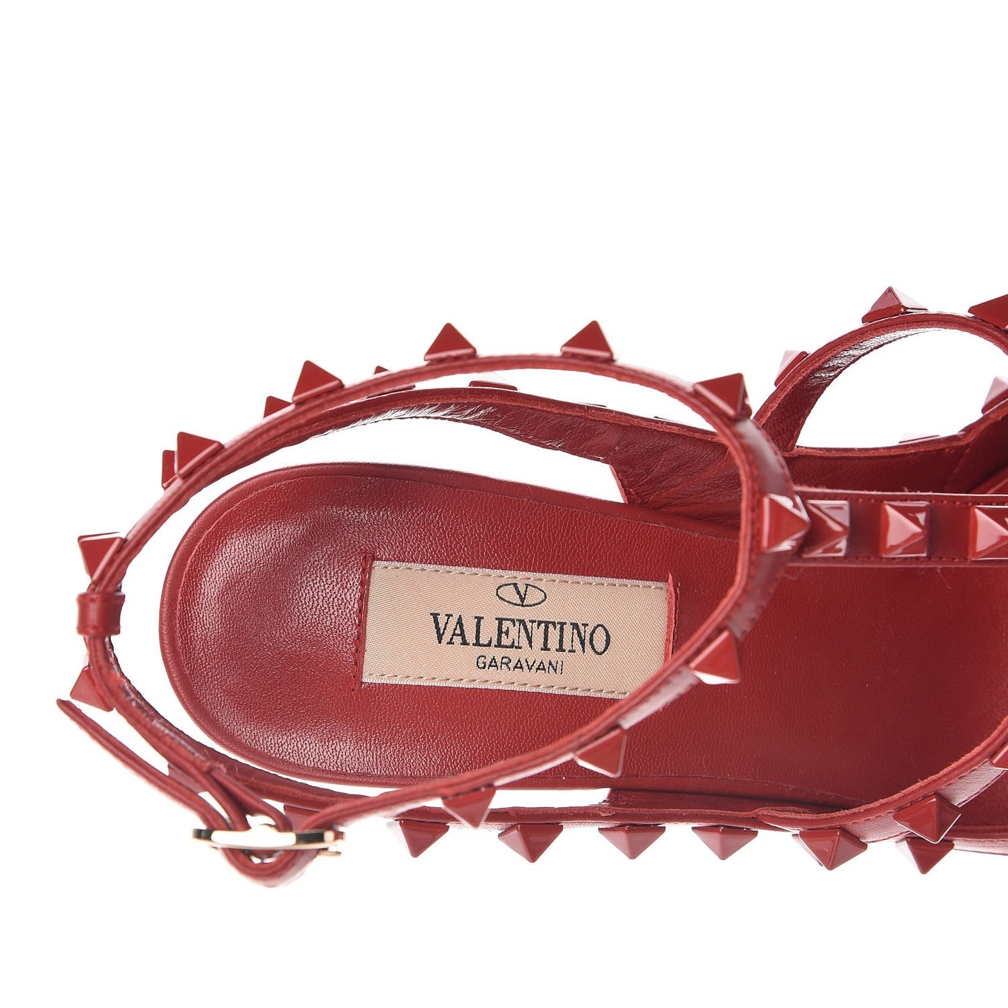 Calfskin Lacquered Monochrome Rockstud Ankle Strap 100mm Pumps 38 Rosso Valentino
