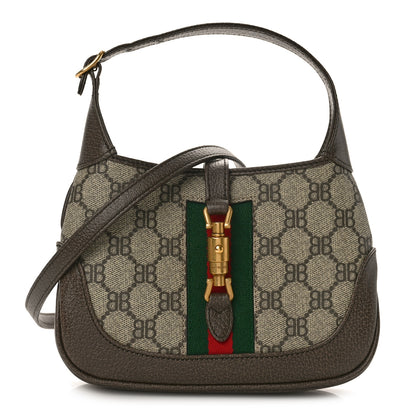 Gucci X BALENCIAGA BB Supreme Monogram Calfskin Web Mini Jackie 1961 Hobo Beige Ebony 1 of 10