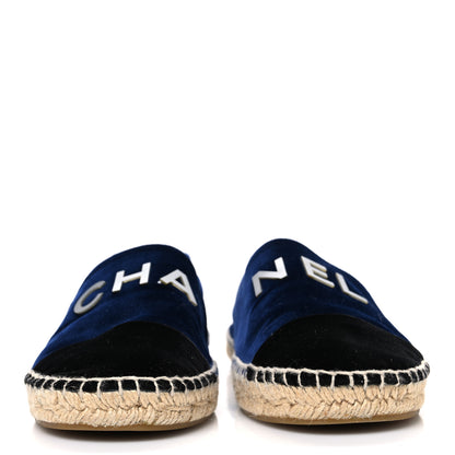 Chanel Velvet Logo Espadrilles 38 Navy Black 3 of 11