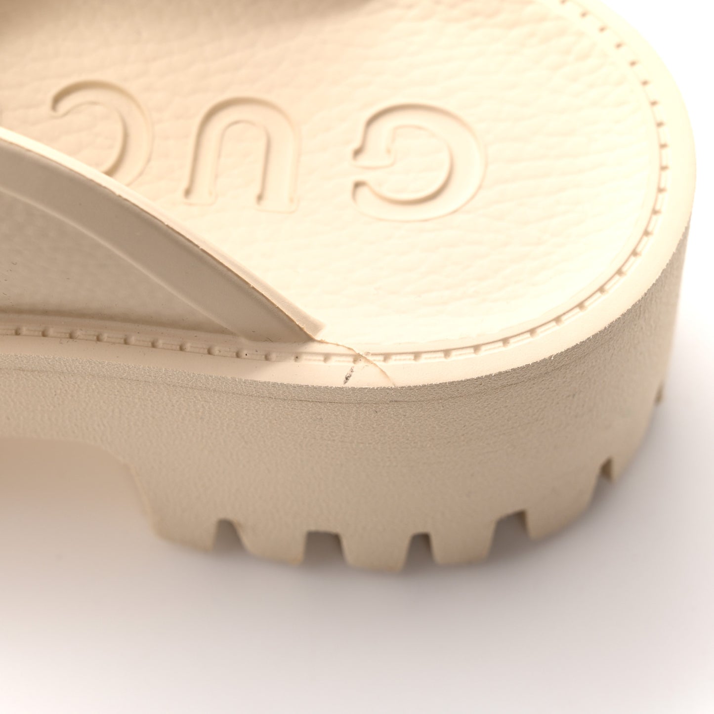 Rubber GG Monogram Perforated Elea Platform 55mm Lug Sole Sandals 38 Mystic White