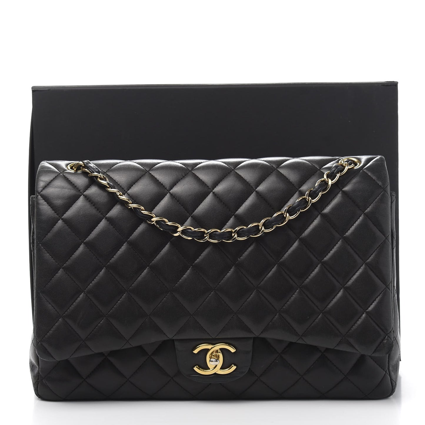 Lambskin Quilted Maxi Double Flap Black