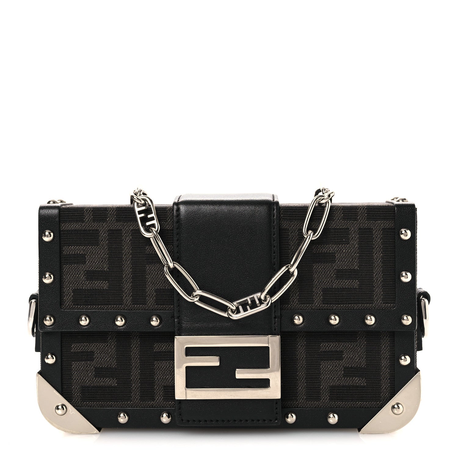 Fendi Recycled Fabric Jacquard Vitello Astro FF 1974 Mini Baguette Trunk Asfalto Black 1 of 12