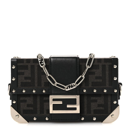 Fendi Recycled Fabric Jacquard Vitello Astro FF 1974 Mini Baguette Trunk Asfalto Black 1 of 12
