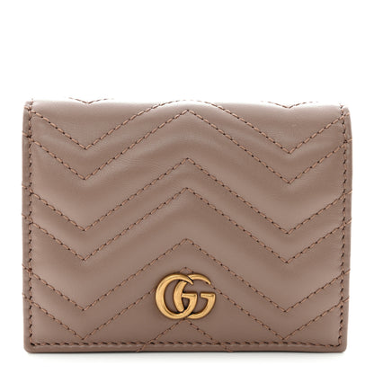 Gucci Calfskin Matelasse GG Marmont Card Case Wallet Porcelain Rose 1 of 7