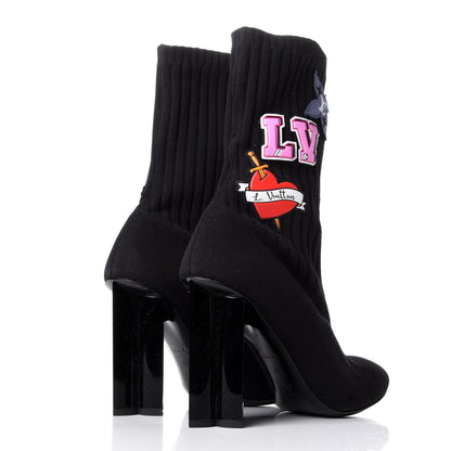 Louis Vuitton Stretch Fabric LV Black Heart Sock Ankle Boots 40 Black 4 of 10