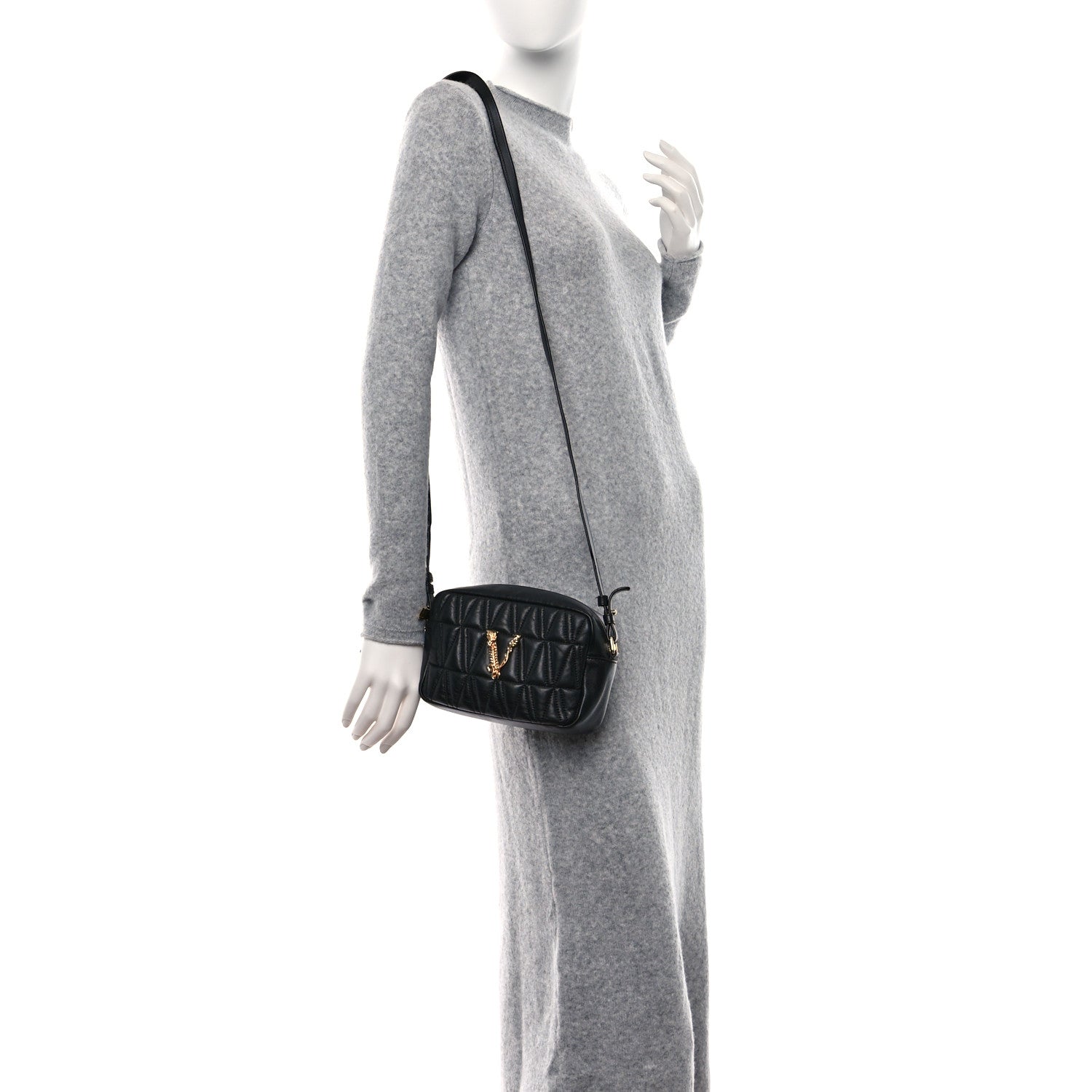 Versace Nappa Quilted Virtus Shoulder Bag Black 2 of 12
