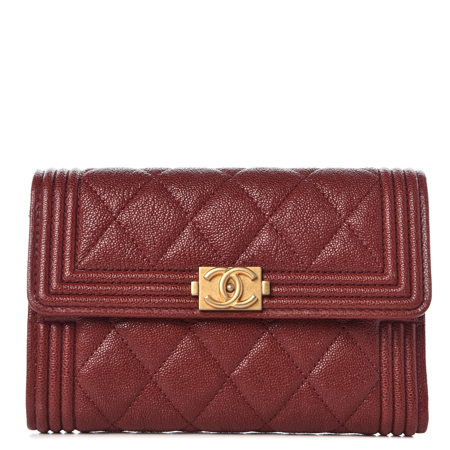 Caviar Quilted Medium Boy Flap Wallet Burgundy
