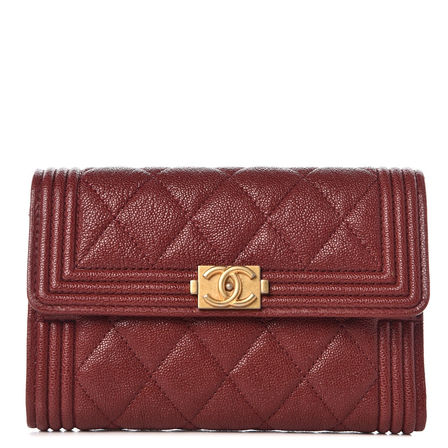Chanel Caviar Quilted Medium Boy Flap Wallet Burgundy 1 of 9