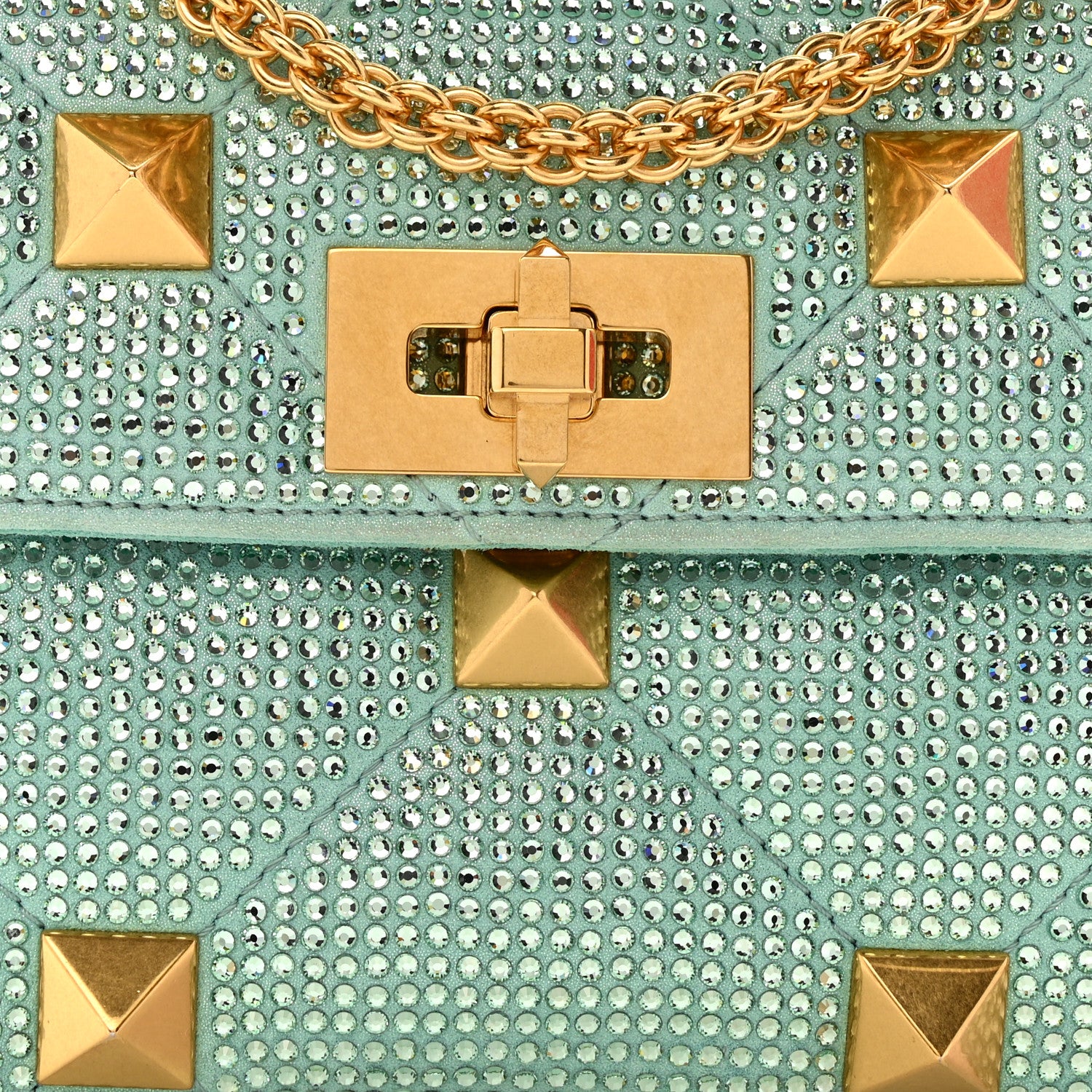 Valentino Garavani Crystal Suede Small Roman Stud Shoulder Bag Green 8 of 13