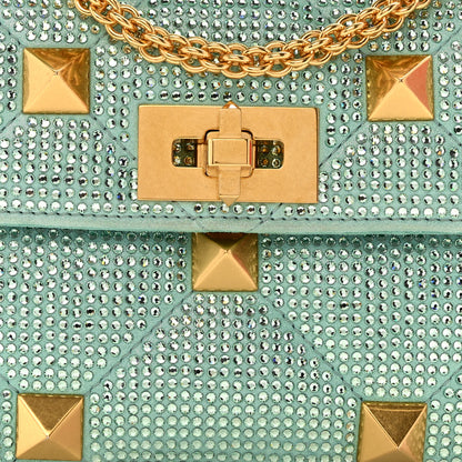 Valentino Garavani Crystal Suede Small Roman Stud Shoulder Bag Green 8 of 13