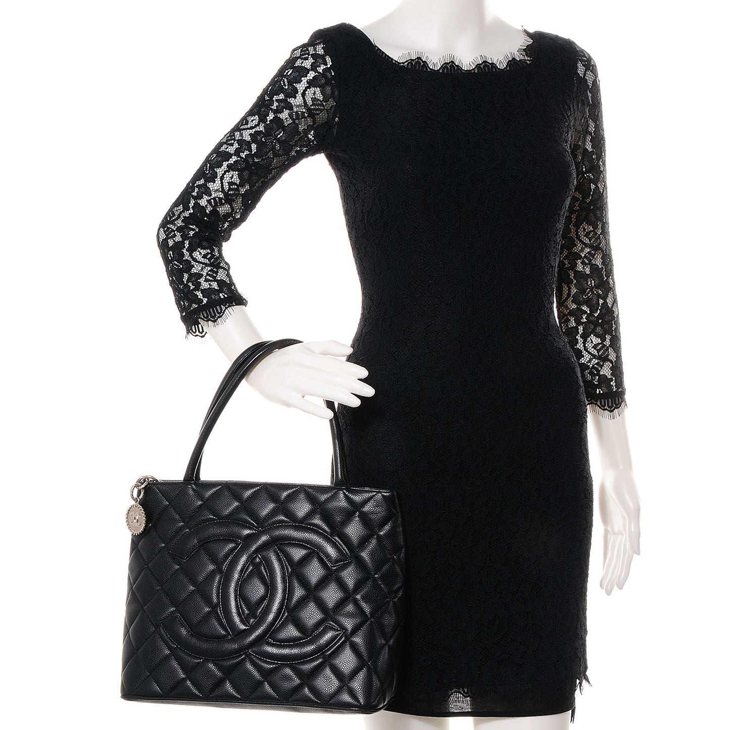 Caviar Quilted Medallion Tote Black