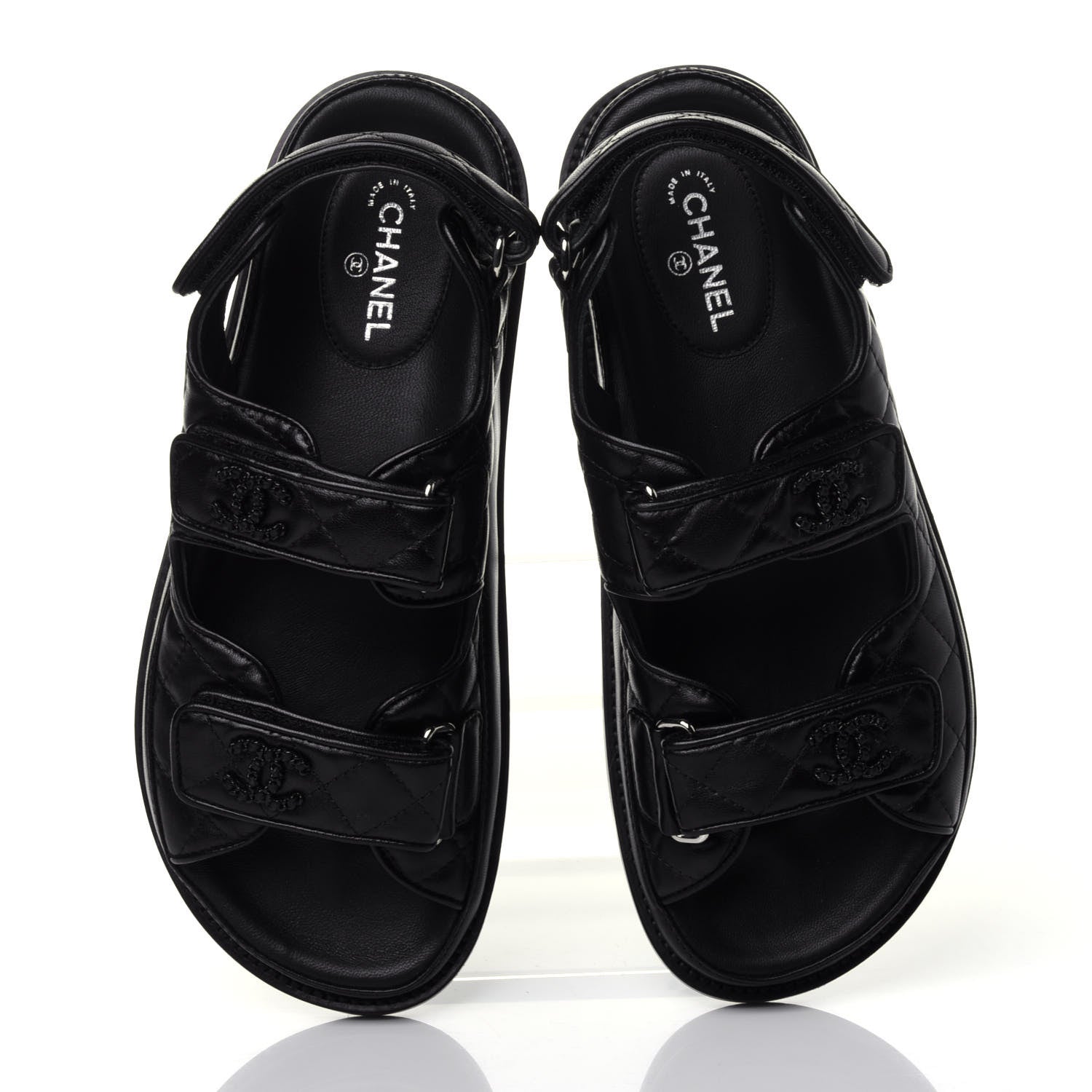 Chanel Lambskin Velcro Dad Sandals 37 Black 6 of 12