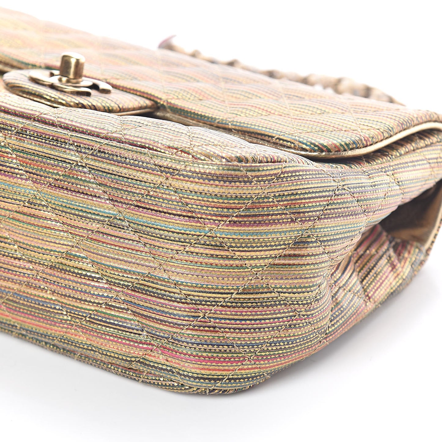 Metallic Sheepskin Thin Striped Small Single Flap Multicolor Gold
