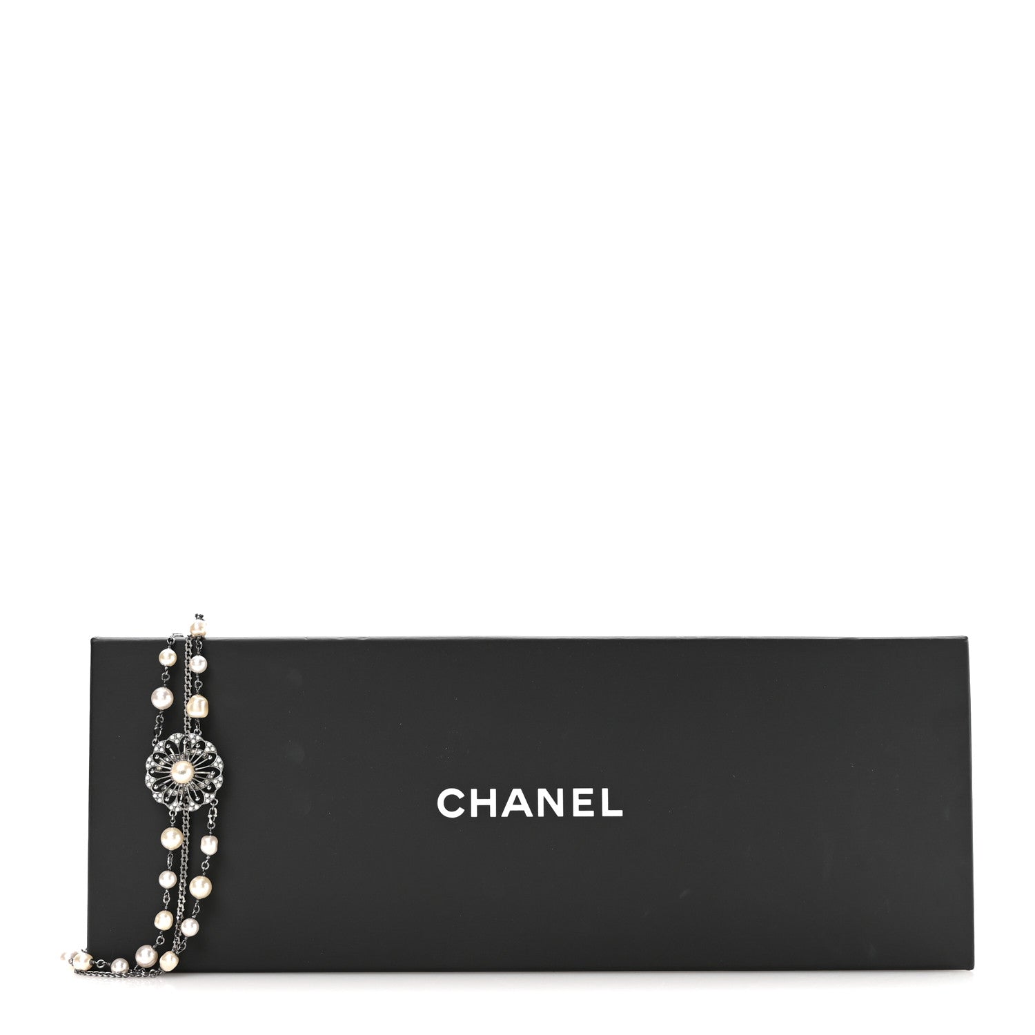 Chanel Glass Pearl Crystal CC Leaf Multi Strand Long Necklace Ruthenium 5 of 5