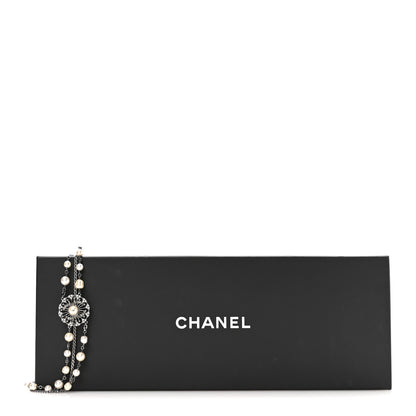 Chanel Glass Pearl Crystal CC Leaf Multi Strand Long Necklace Ruthenium 5 of 5