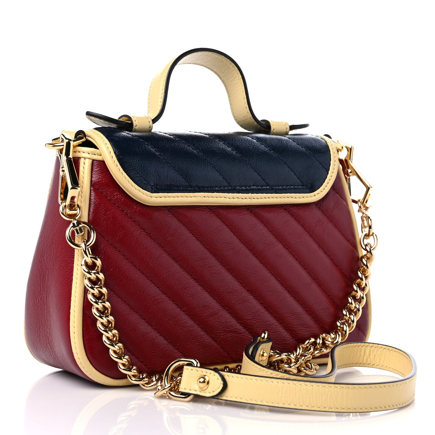 Gucci Azalea Calfskin Matelasse Diagonal Mini Torchon GG Marmont Top Handle Shoulder Bag Blue Agata New Cherry Red Butter 2 of 10