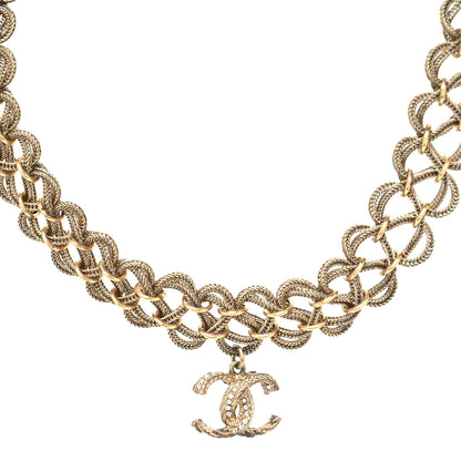 Chanel Twisted Chain Link Crystal CC Choker Necklace Gold 1 of 5